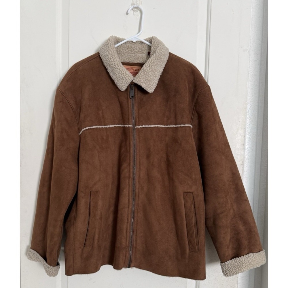 Levi's Faux Suede Sherpa Lined Jacket Men's XL Western‎ Pockets Full Zip Brown